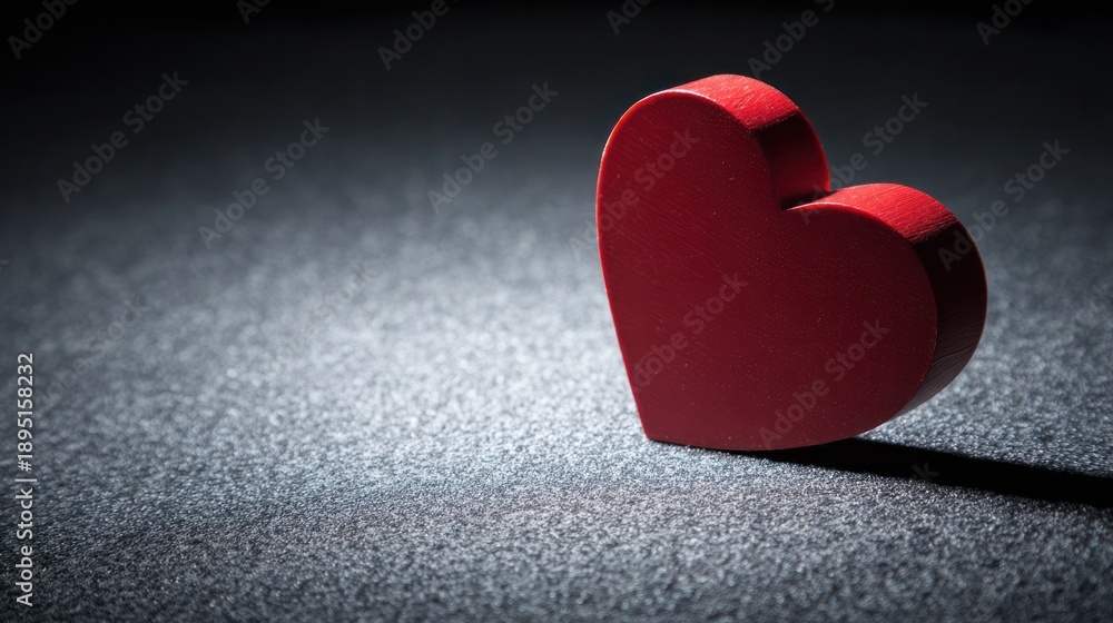 Fototapeta premium Abstract crimson heart with textured shadows, expressing love and emotional intensity through dramatic lighting. self-care concepts.
