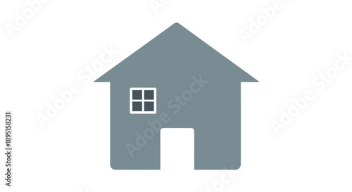 Simple gray house icon with a white window and door.