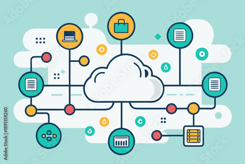 cloud network connected with data paths