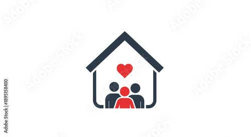 Family Home Love Heart Icon Symbol.