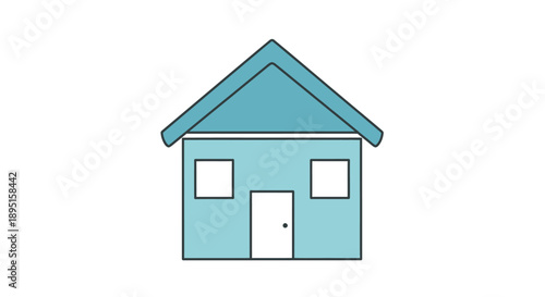 Simple Blue House Illustration with White Door and Windows.