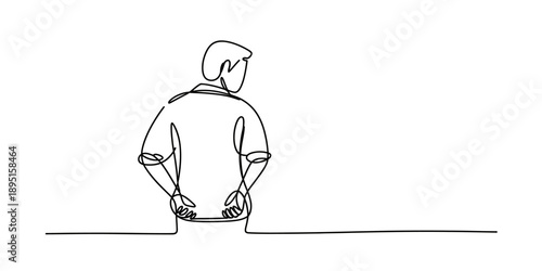 Continuous line drawing of a person standing from behind with hands behind their back Vector, illustration