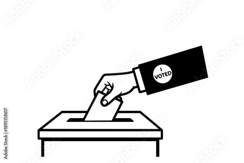 Silhouette of Person Dropping Ballot into Voting Box for 2026 US Midterm Elections, Civic Engagement and Democracy Illustration Isolated on White Background