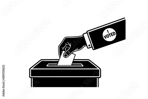 Silhouette of Person Dropping Ballot into Voting Box for 2026 US Midterm Elections, Civic Engagement and Democracy Illustration Isolated on White Background