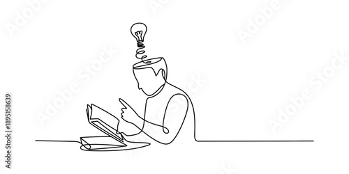 Continuous line drawing representing how reading sparks a new idea and inspiration Vector, illustration