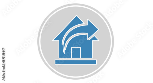 Blue house icon with curved arrows indicating movement or change.