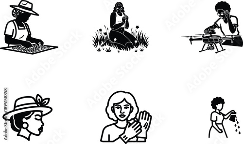 people engaged in various activities like working and relaxing outdoors and using technology