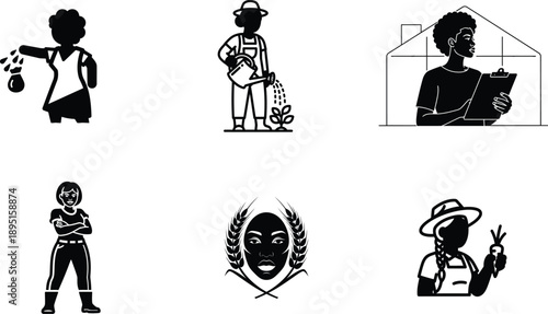 set of african american agriculture and business icons