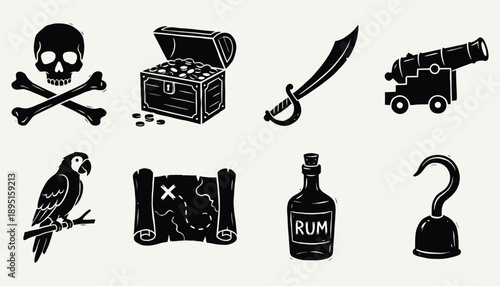 Classic Pirate Icon Vector Set - Skull, Treasure, and Nautical Symbols