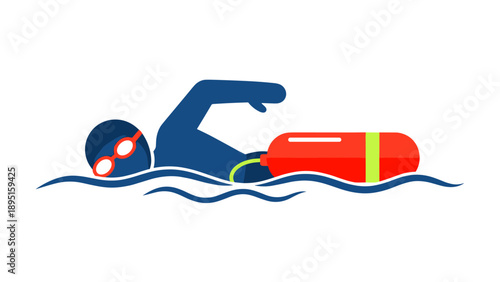 Swimming safety icon: diver with buoy in minimalist style
