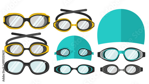 Flat style swim goggles and caps collection for swimming enthusiasts and athletes