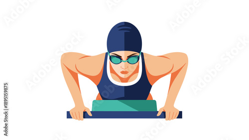Female swimmer in swim cap ready to dive in dynamic flat art design