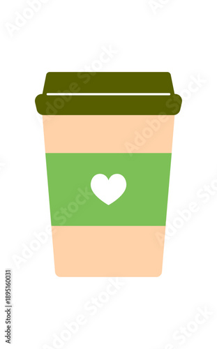 テイクアウト用の抹茶ラテカップ。シンプルなカフェの紙コップのベクターイラスト。