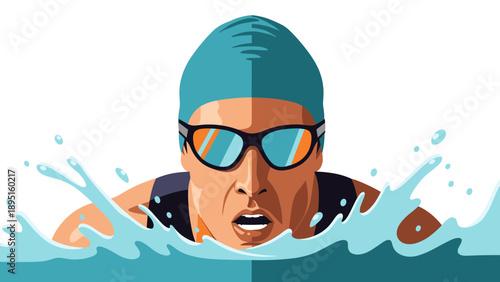 Dynamic swimmer in action captured in modern flat design