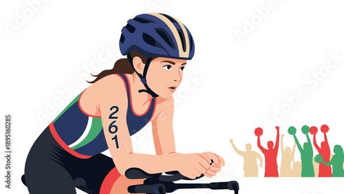 Cyclist in action with cheering crowd in the background