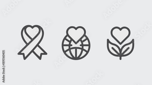 Three Outline Icons Representing Charity and Health Awareness symbol
