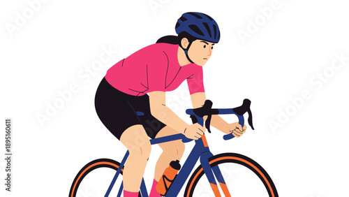 Cyclist in motion with helmet and bicycle in modern flat design