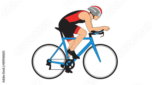Cyclist in racing gear on blue bicycle in dynamic pose