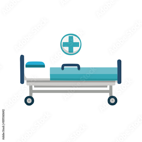 Hospital Bed with Medical Cross Symbol Illustration on White Background Viewed from the Front