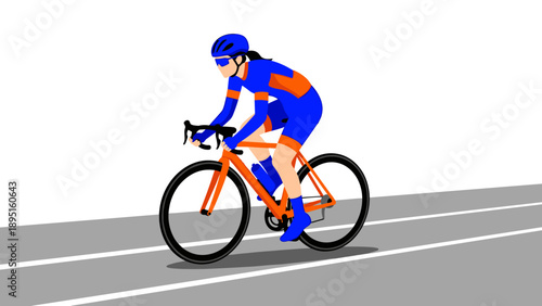 Cyclist in motion: colorful flat design of bicycle rider on open road