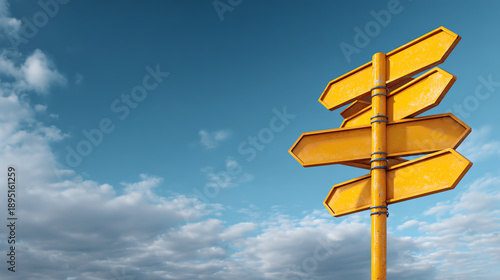 Wallpaper Mural A vibrant yellow signpost against a clear blue sky, symbolizing direction and choices in travel. Torontodigital.ca
