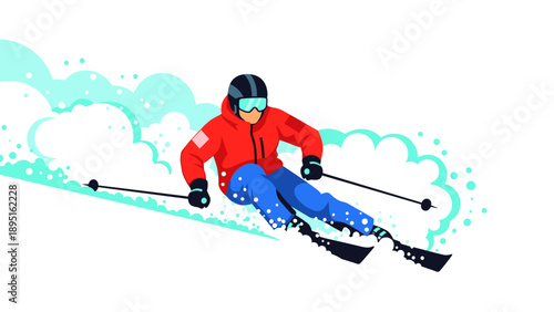 Dynamic adventure of a skier in motion on a snowy slope