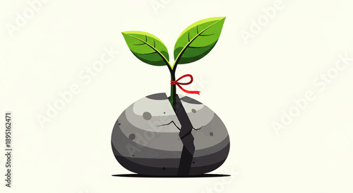 Illustration for World Cancer Day featuring a seedling growing from a stone, symbolizing hope and resilience