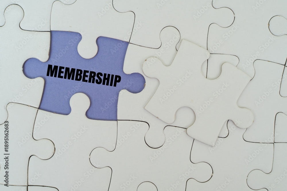Fototapeta premium MEMBERSHIP word alphabet letters on puzzle. Loyalty program, community building and joining a professional organization concepts