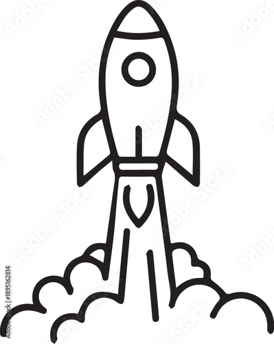 Startup Rocket Launch Icon, Minimalist Vector Illustration for Business Growth, Project Kickoff, and Space Exploration Concept.