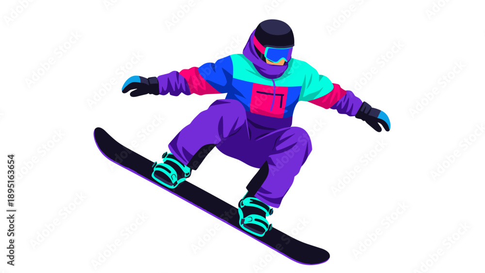 Obraz premium Colorful snowboarder in action with dynamic winter sports vibes