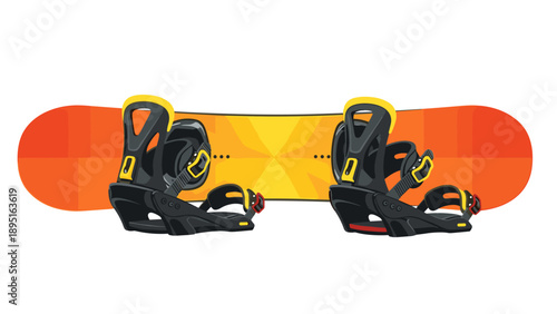 Colorful snowboard with bindings on white background for winter sports