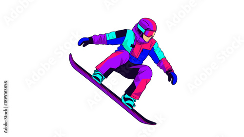 Colorful winter sports: dynamic snowboarder in action