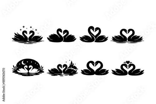 Nature and love icons set. Featuring swan, heart, lotus, night, moon, stars, flowers, peace and more.