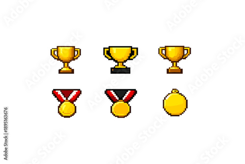 Achievement and award icon set. Containing trophy, medal, cup, badge, prize, winner, honor, victory and more.