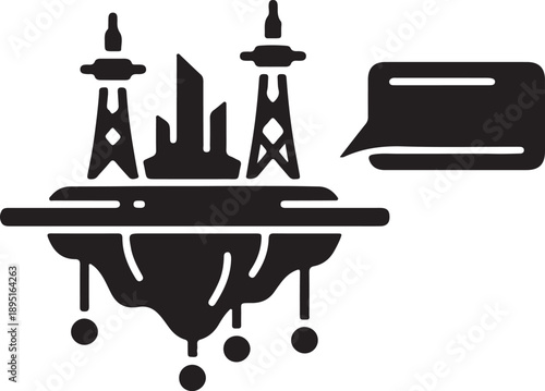 Offshore Oil Platform With Chat Message Icon Isolated on White Background