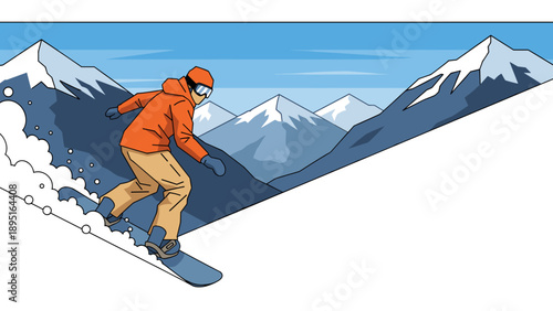 Snowboarding adventure in the mountains with stunning views