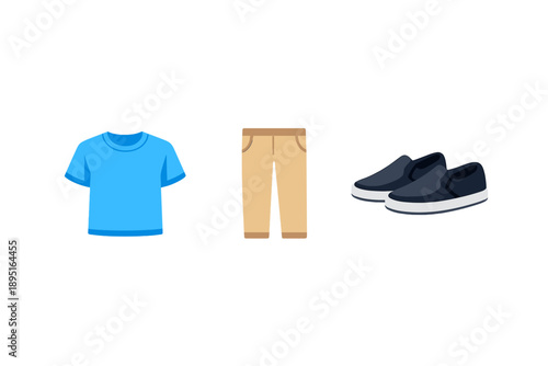 Fashion and clothing icon set. Containing apparel, outfit, shirt, pants, shoes, wardrobe, style, trendy and more.