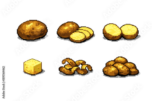 Food and ingredients icon set. Containing potato, cheese, vegetable, snack, ingredient, fresh, produce, food and more.