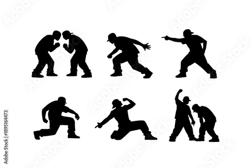 Action and combat icon set. Containing fight, martial, defense, attack, technique, movement, stance, strength, sparring.