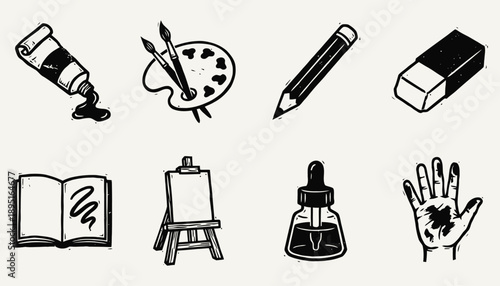 Hand Drawn Creative Supplies Artistic Process Illustration Set