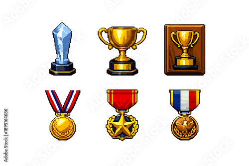 Awards and achievements icon set. Containing trophy, medal, prize, recognition, reward, victory, honor, accolade and more.