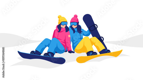 Winter adventure: friends enjoying snowboarding fun in vibrant style
