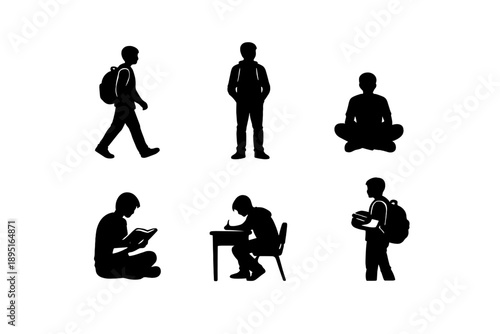 Human Activity Icon Set: Walking, Sitting, Studying, Working, Reading, Relaxing