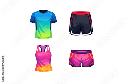 Apparel icon set. Containing shirt, shorts, tank top, athletic wear, clothing, fashion, sportswear, outfit and more.