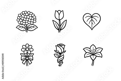 Floral icon set including flower, blossom, petal, bloom, leaf, rose, tulip, stem, bud, and more.
