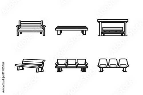 Furniture icon set. Featuring bench, table, seat, sofa, stool, and more.