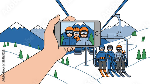 Capturing a ski lift moment: friends enjoying a winter adventure