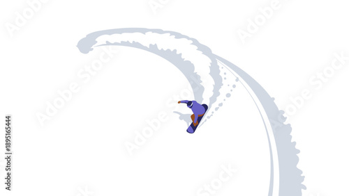 Dynamic snowboarding scene with poweder spray in minimalist art style