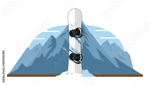 Snowboard and mountain landscape with winter sports theme