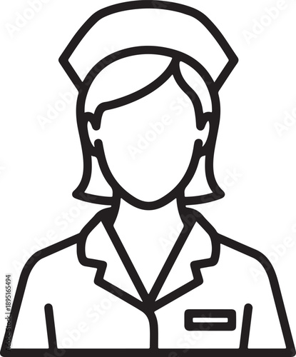 Vector  illustration of Female nurse line art icon isolated on transparent background
